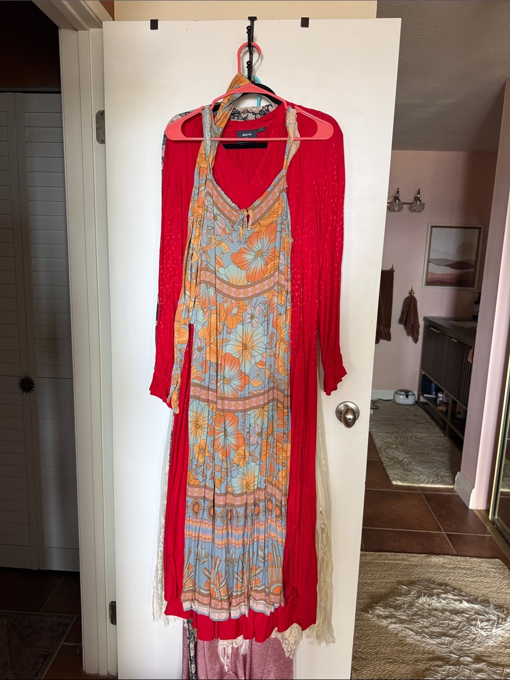 Nine Lives Bazaar Floral Halter Maxi Dress with Red Cardigan